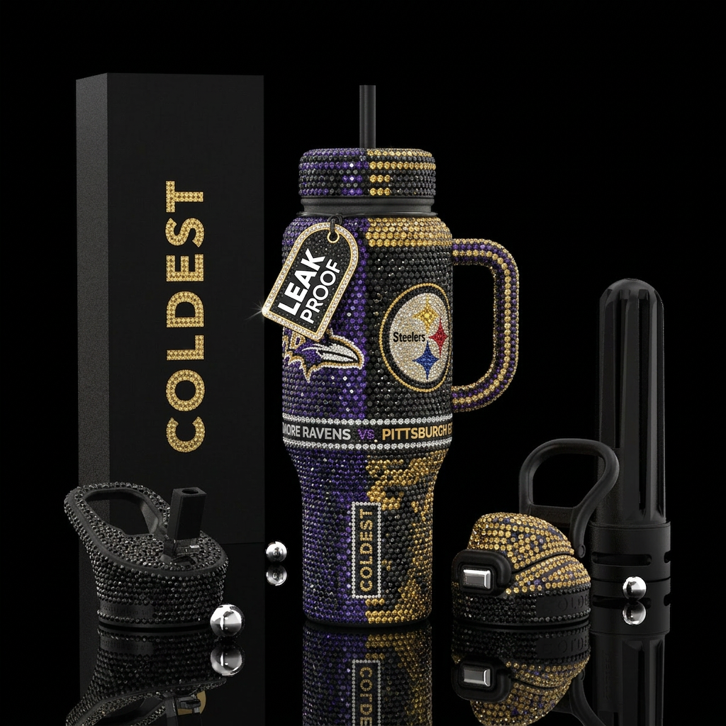 Baltimore ravens vs Pittsburgh steelers gemstones water bottle design