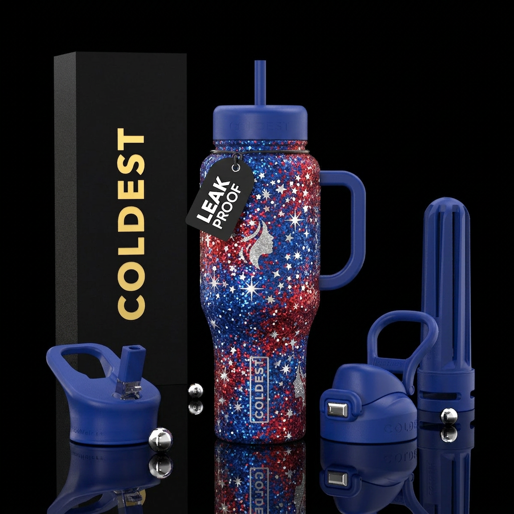 Independence day for women glitter water bottle design