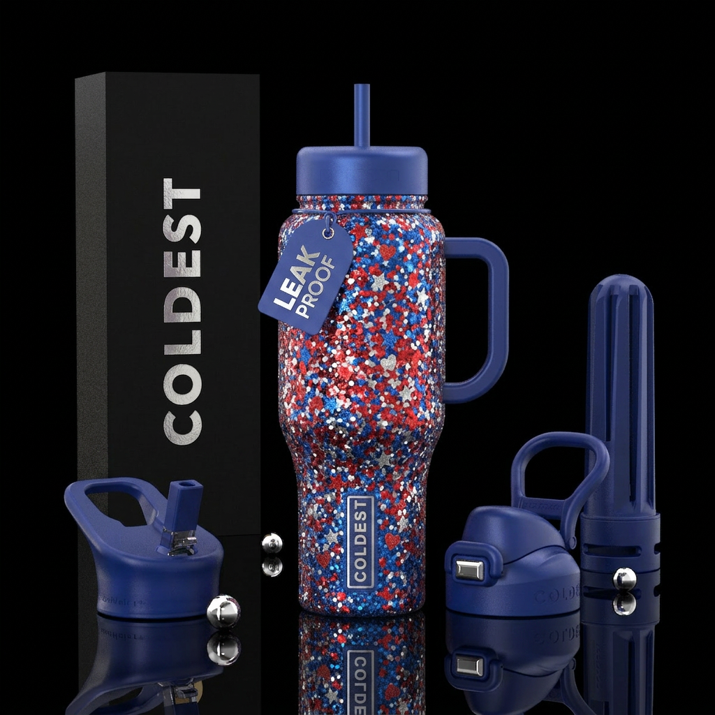 Independence day for women glitter water bottle design