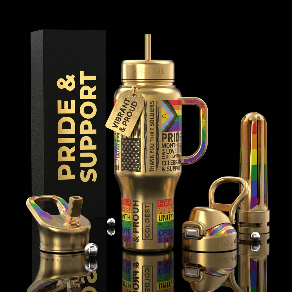 A thank you to our soldiers x pride month brass cu... water bottle design