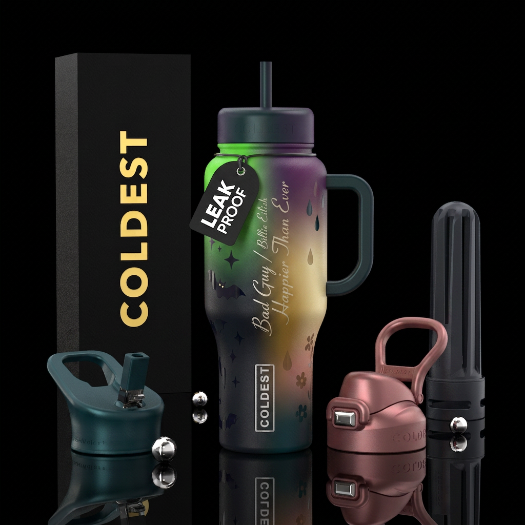 Billie eilish bad guy x happier than ever water bottle design