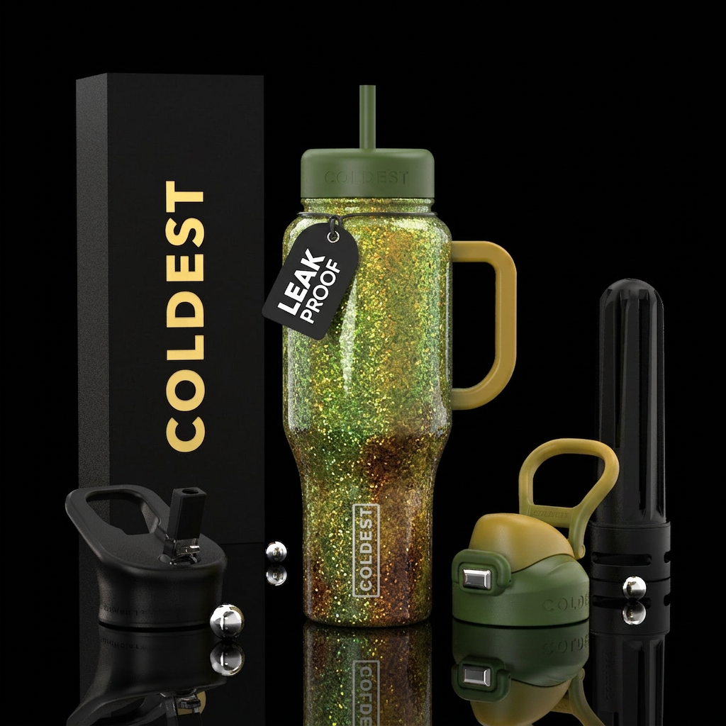 Avacado and banana toast glitter water bottle design
