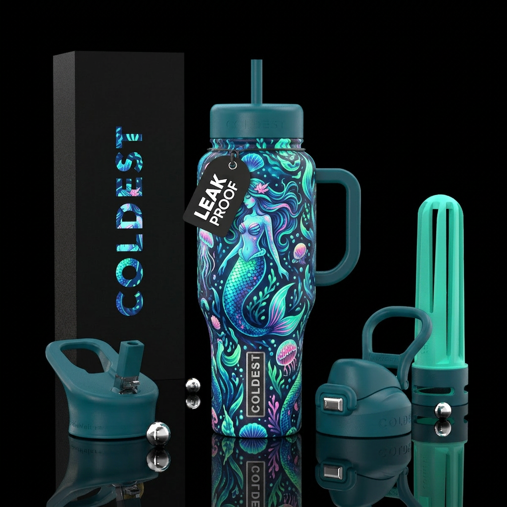 Mermaids beautiful sea glow in the dark water bottle design