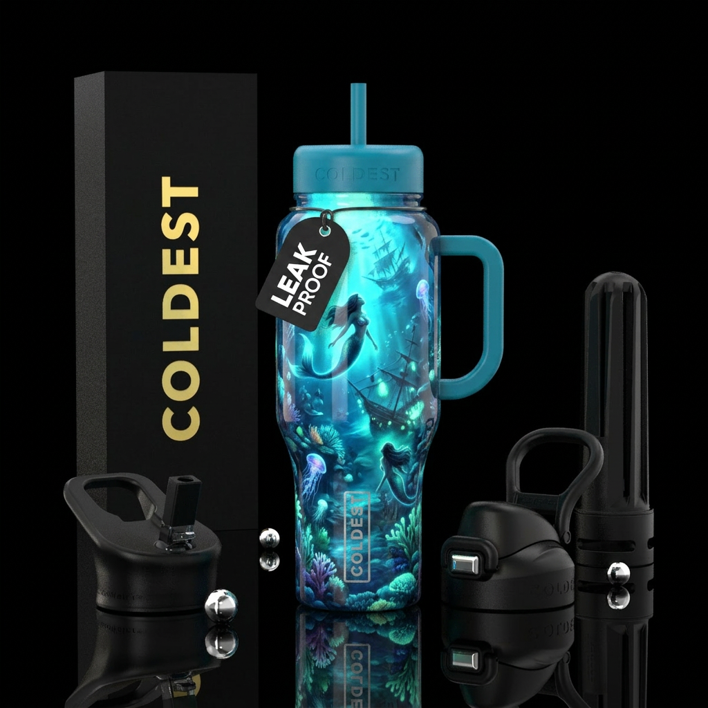 Mermaids beautiful sea glow in the dark water bottle design