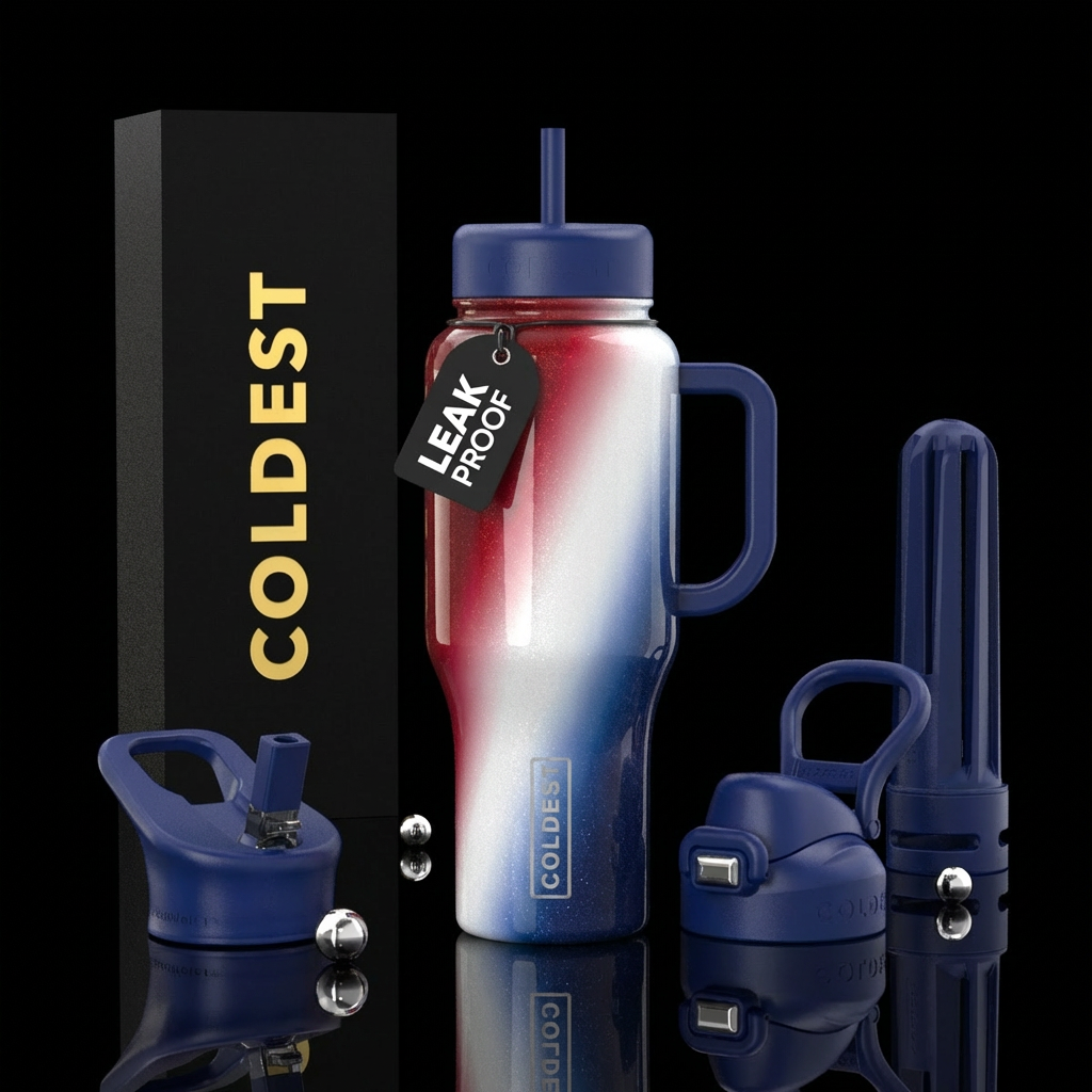Red, white and boom water bottle design