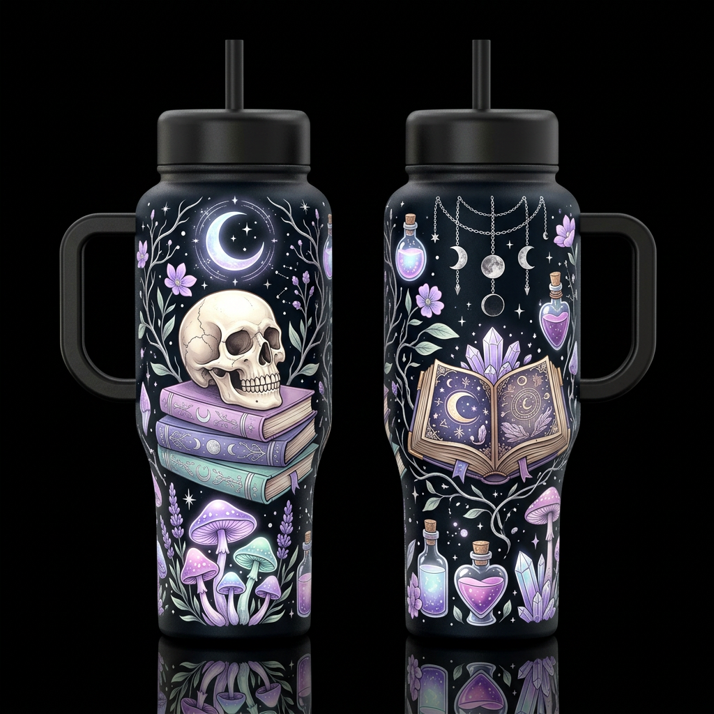 Moonlit Grimoire water bottle design