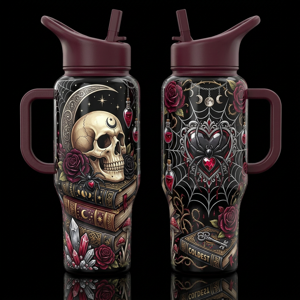 Widow’s Grimoire water bottle design