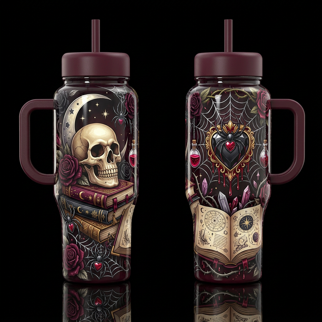 Widow’s Grimoire water bottle design