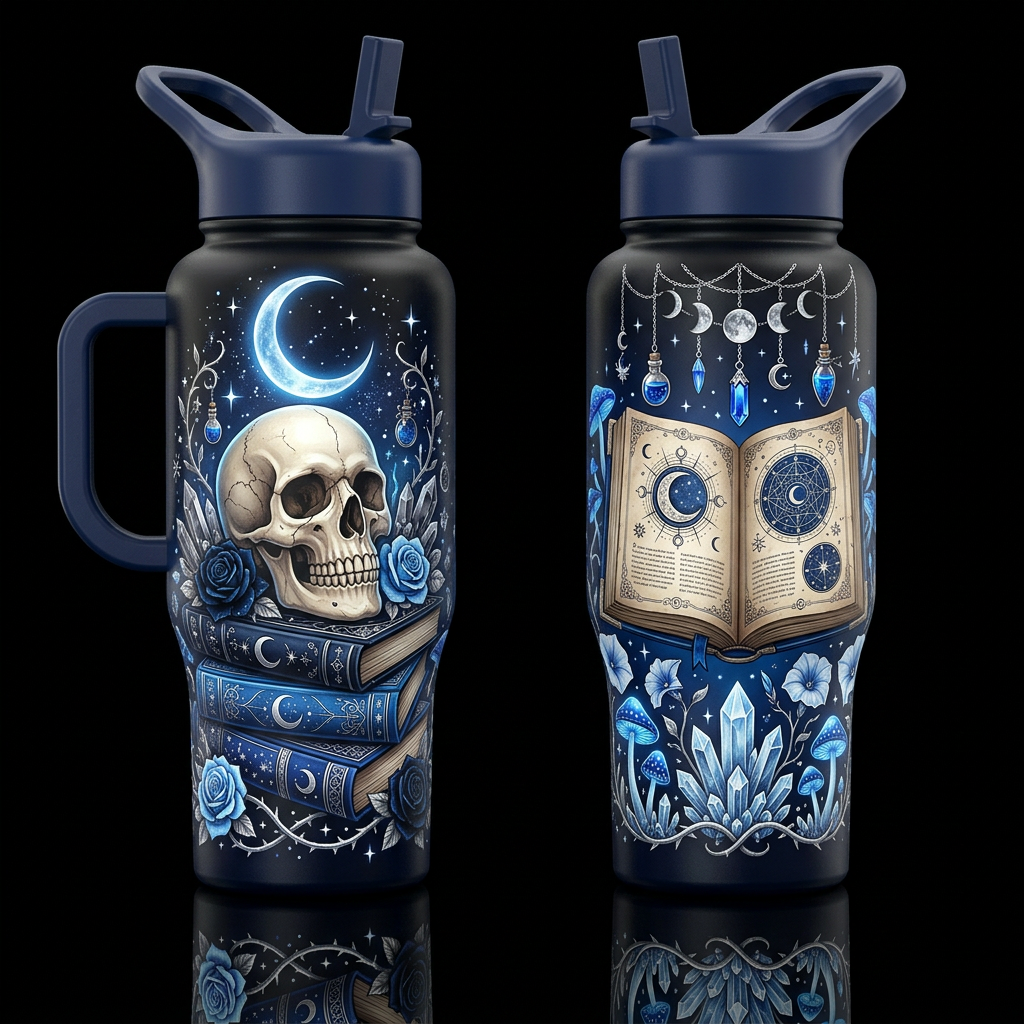 Blue Moon Grimoire water bottle design