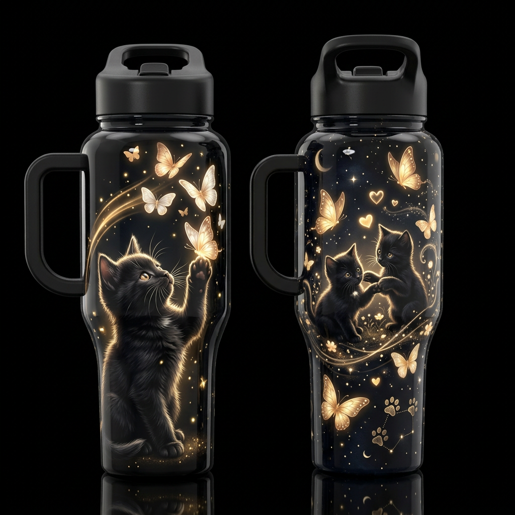 Paws & Flutter water bottle design