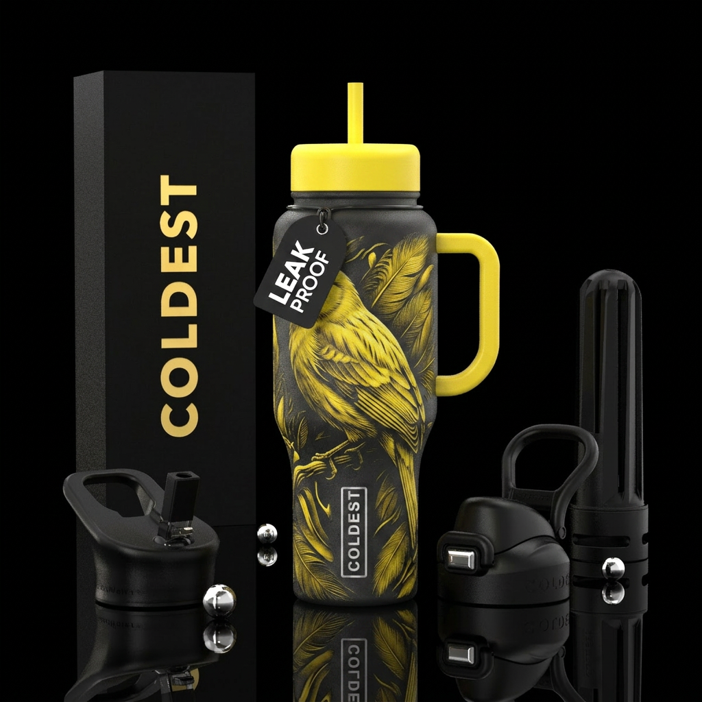The Song of Canaries water bottle design