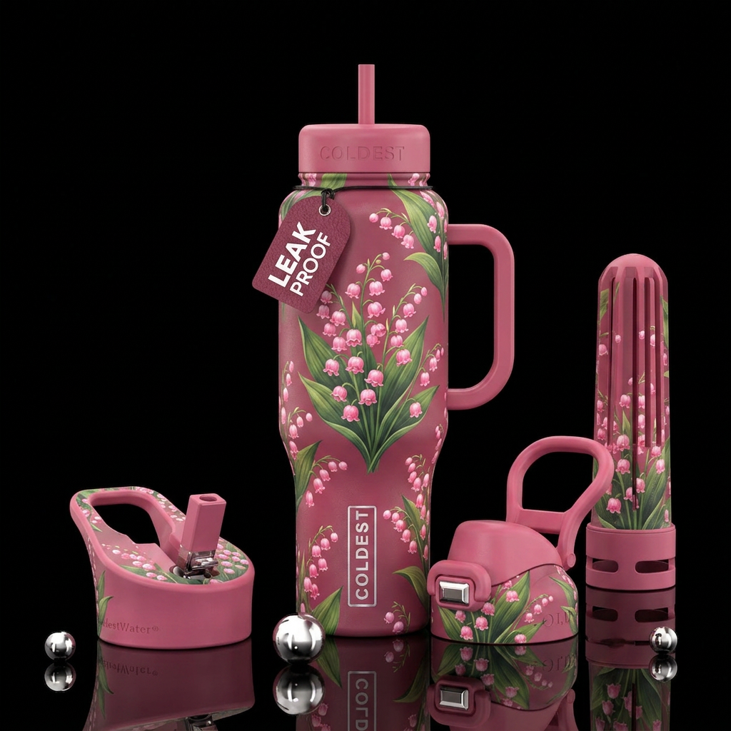 Pink Lilies of the Valley water bottle design