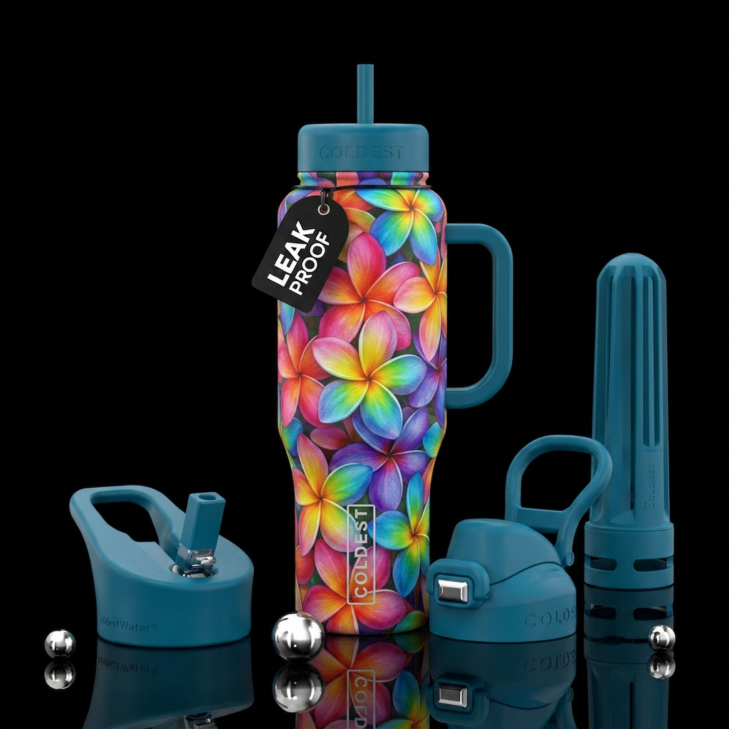 Rainbow Plumeria Flowers water bottle design