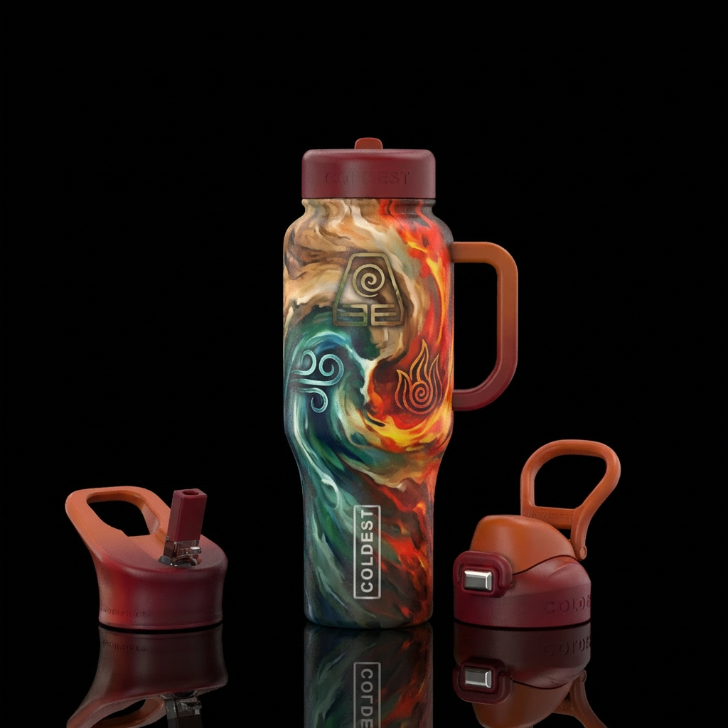 Earth wind fire water bottle design