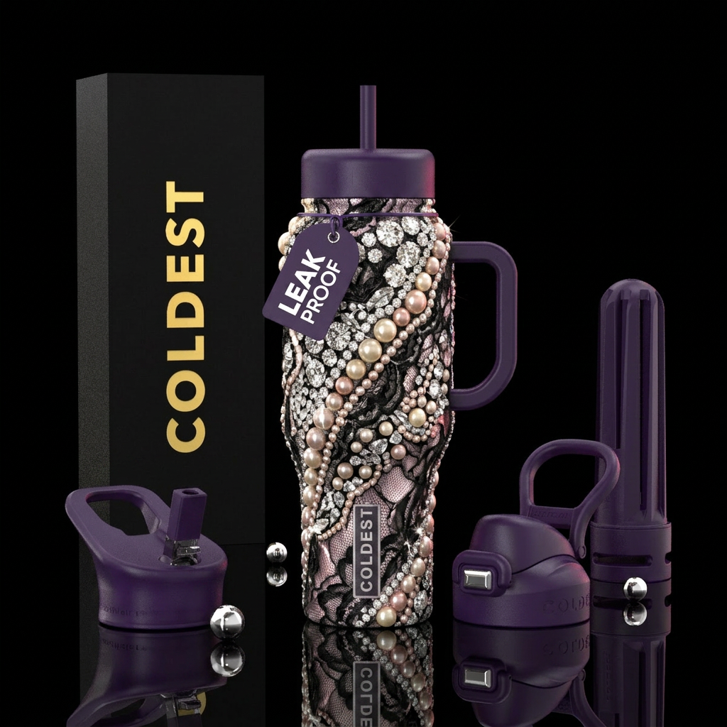 Diamonds pearls & lace water bottle design