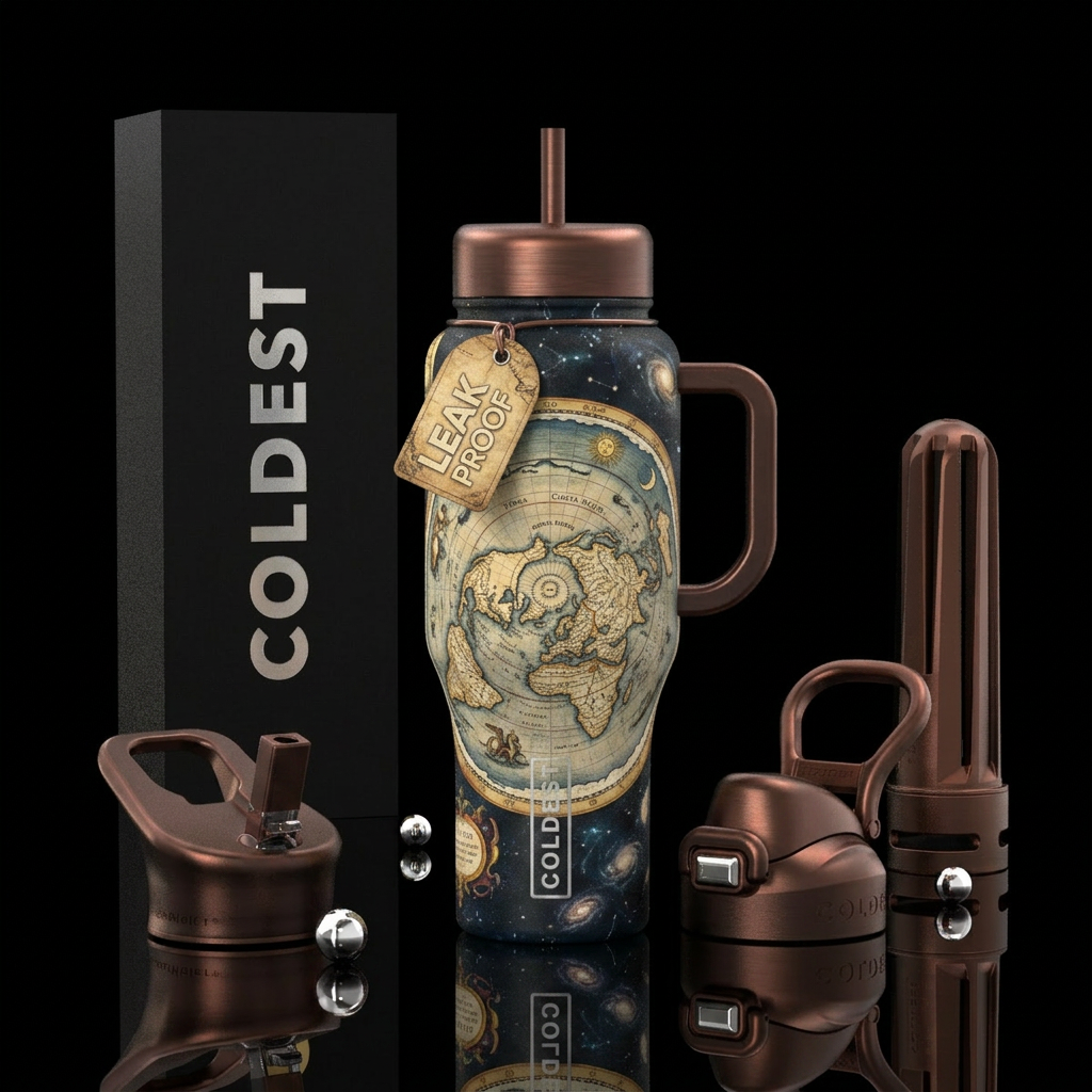 Ancient map of flat earth water bottle design