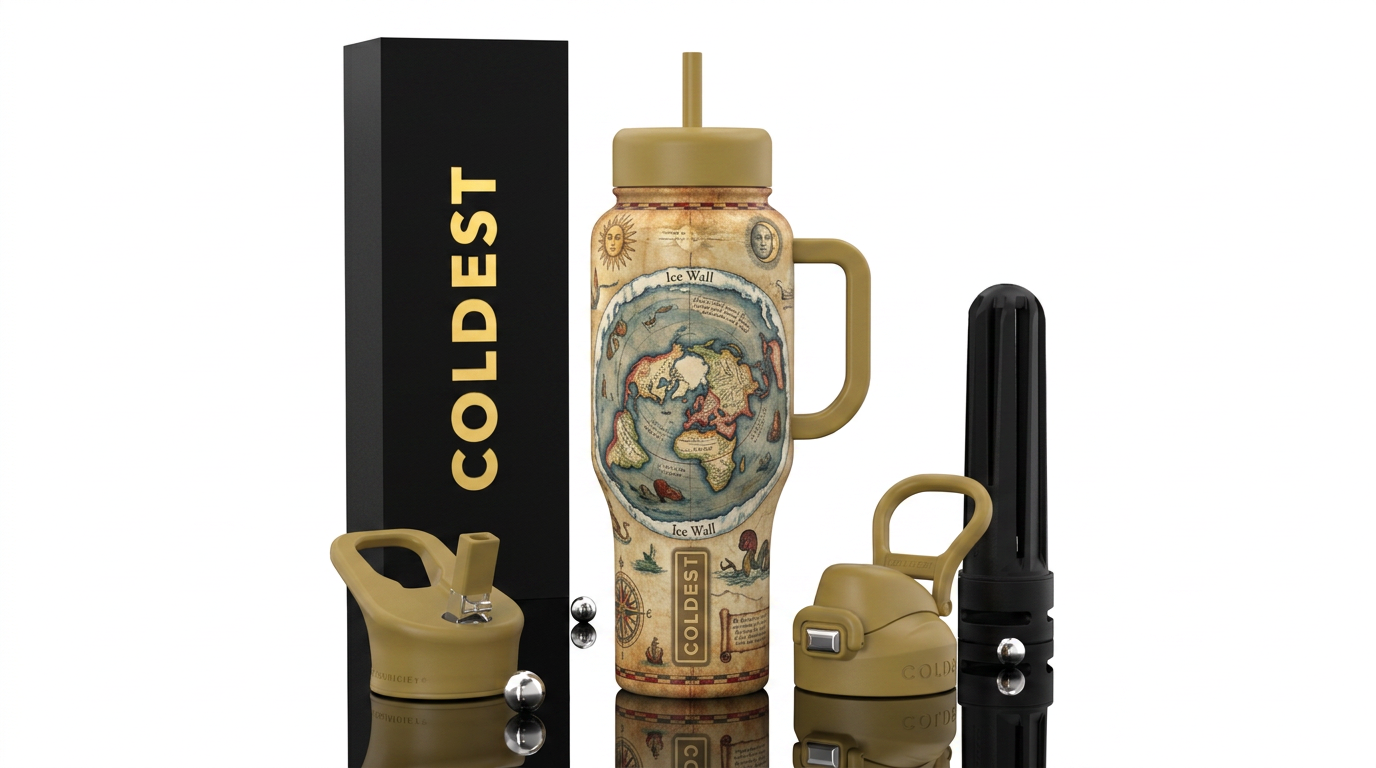 Ancient map of flat earth water bottle design