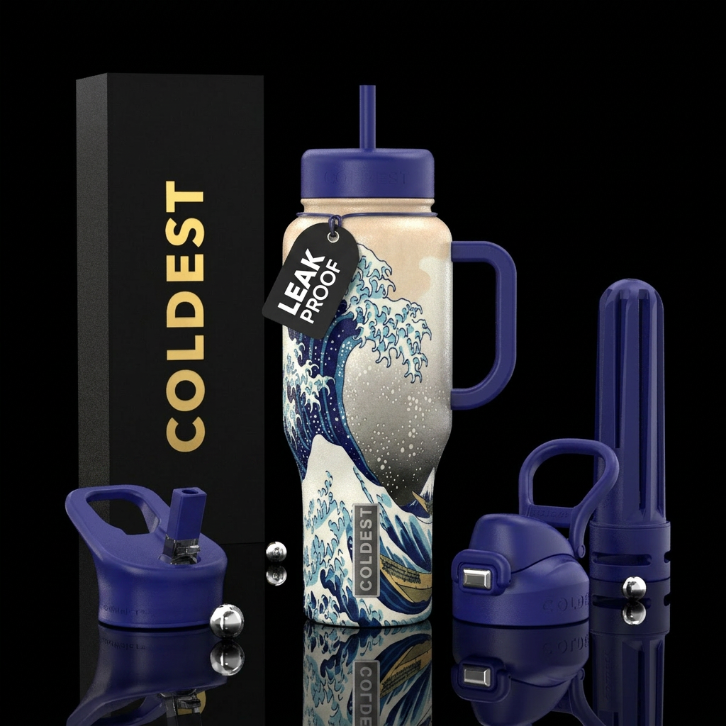 Japanese painting the great wave water bottle design