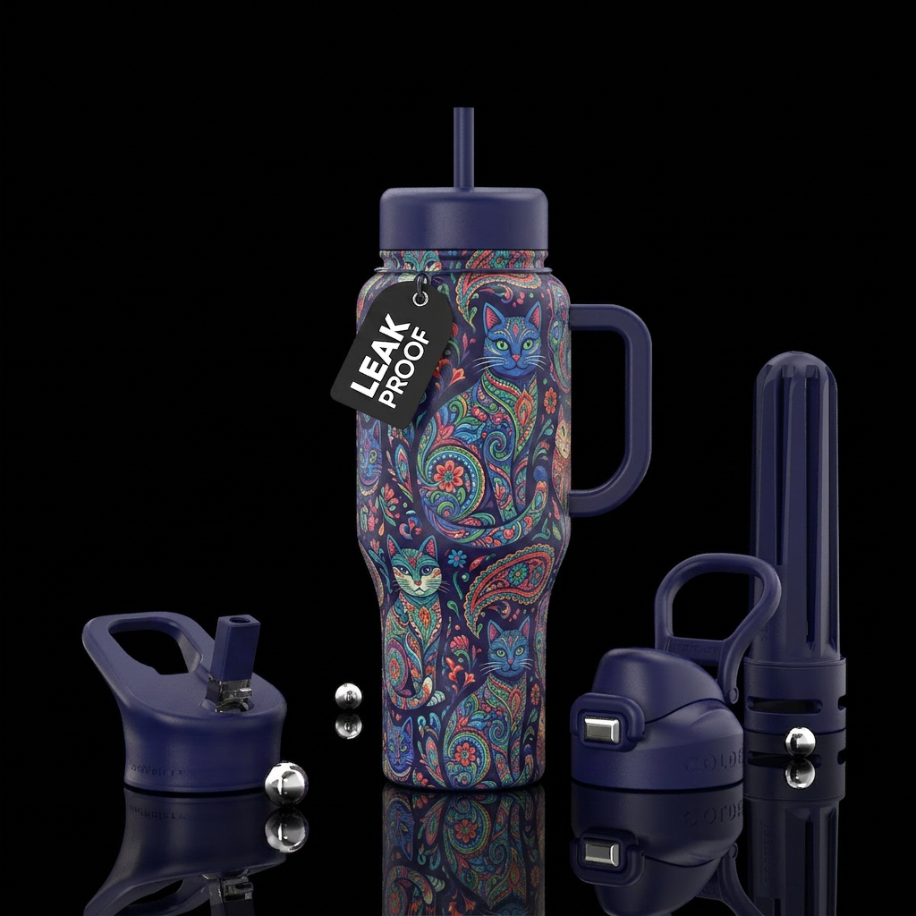 Paisley cats water bottle design