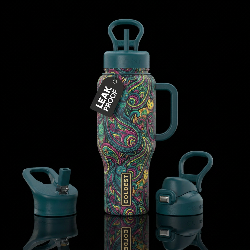 Paisley cats water bottle design