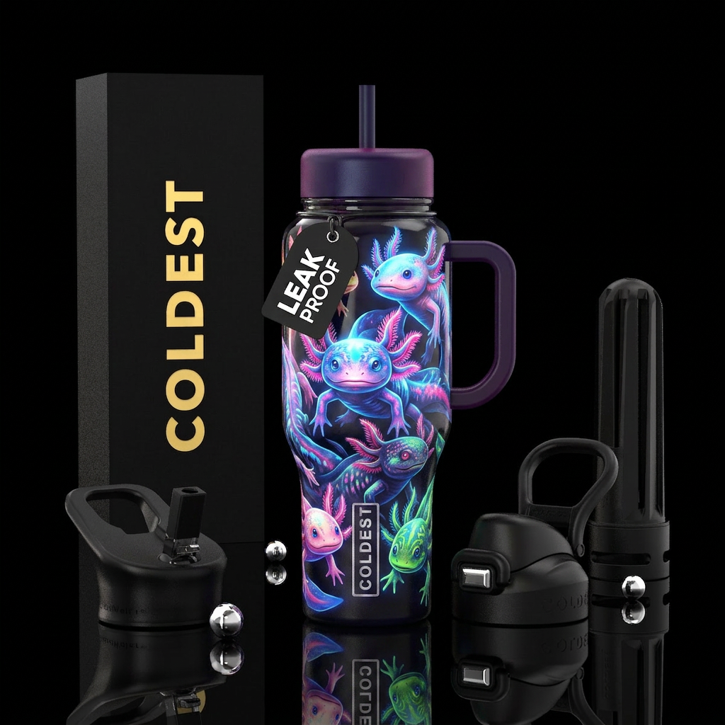 Glowie axolotl water bottle design