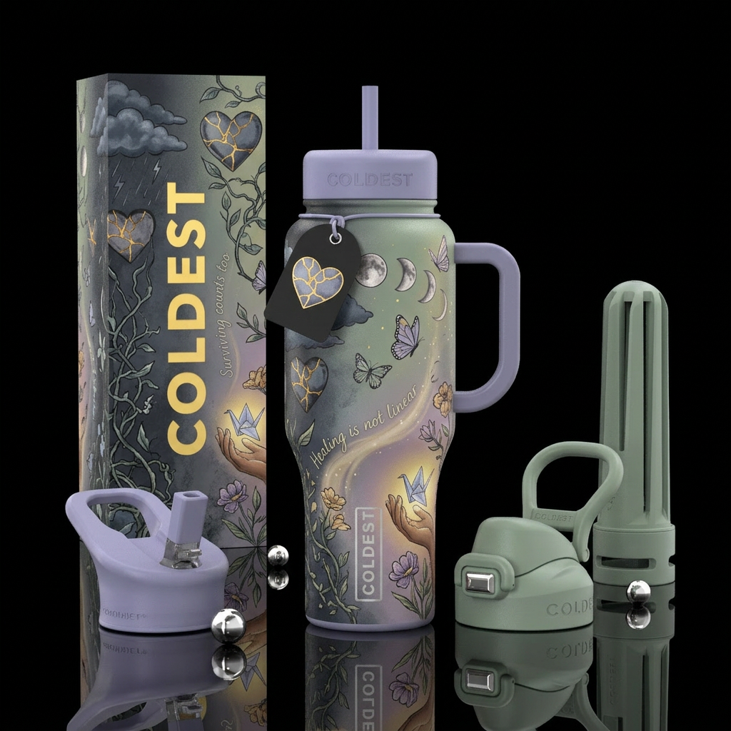 Create a deeply emotional and visually symbolic tu... water bottle design