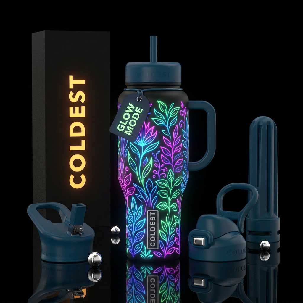 Neon colored plants that glow in the dark water bottle design