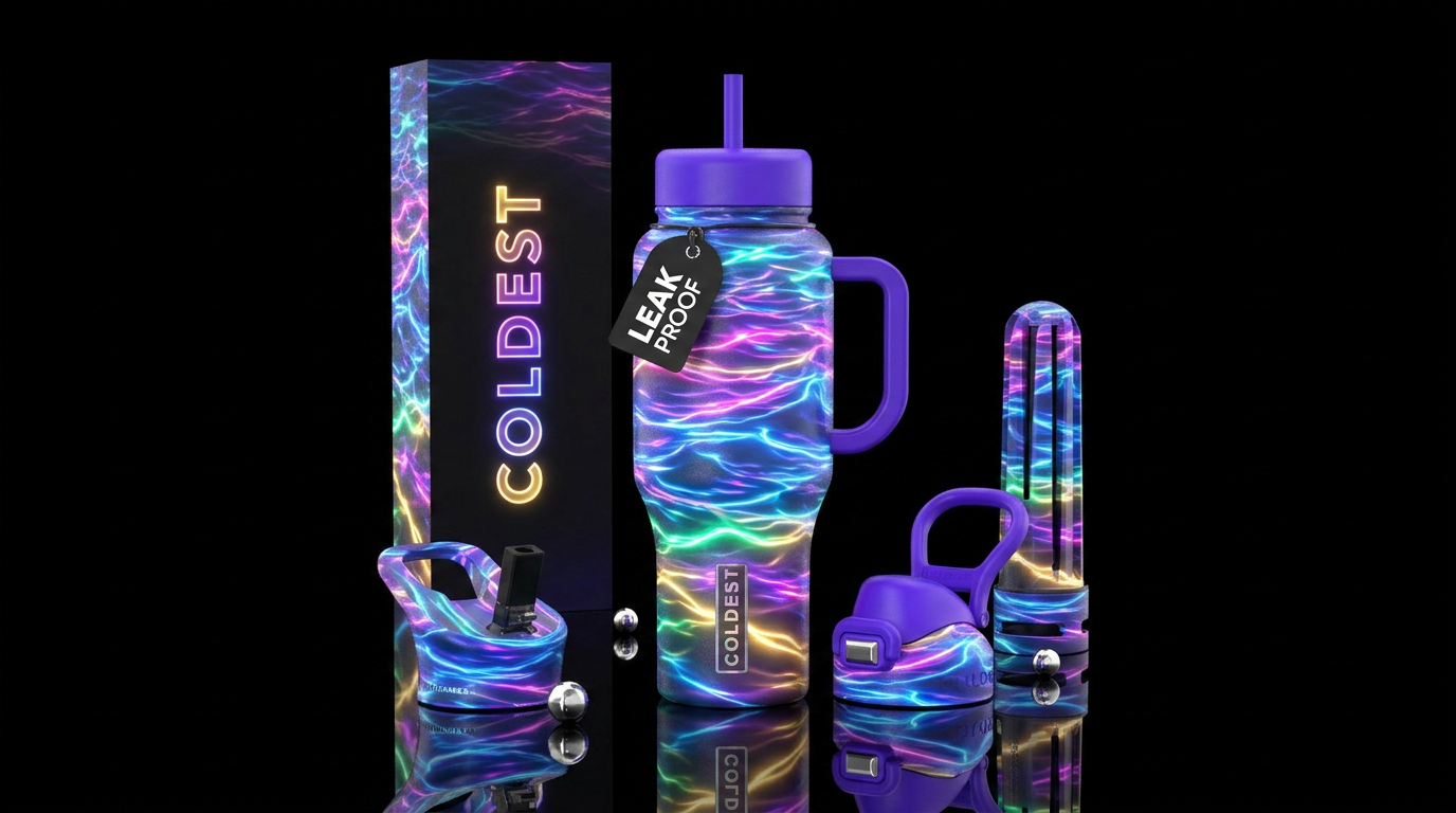 Neon waves water bottle design