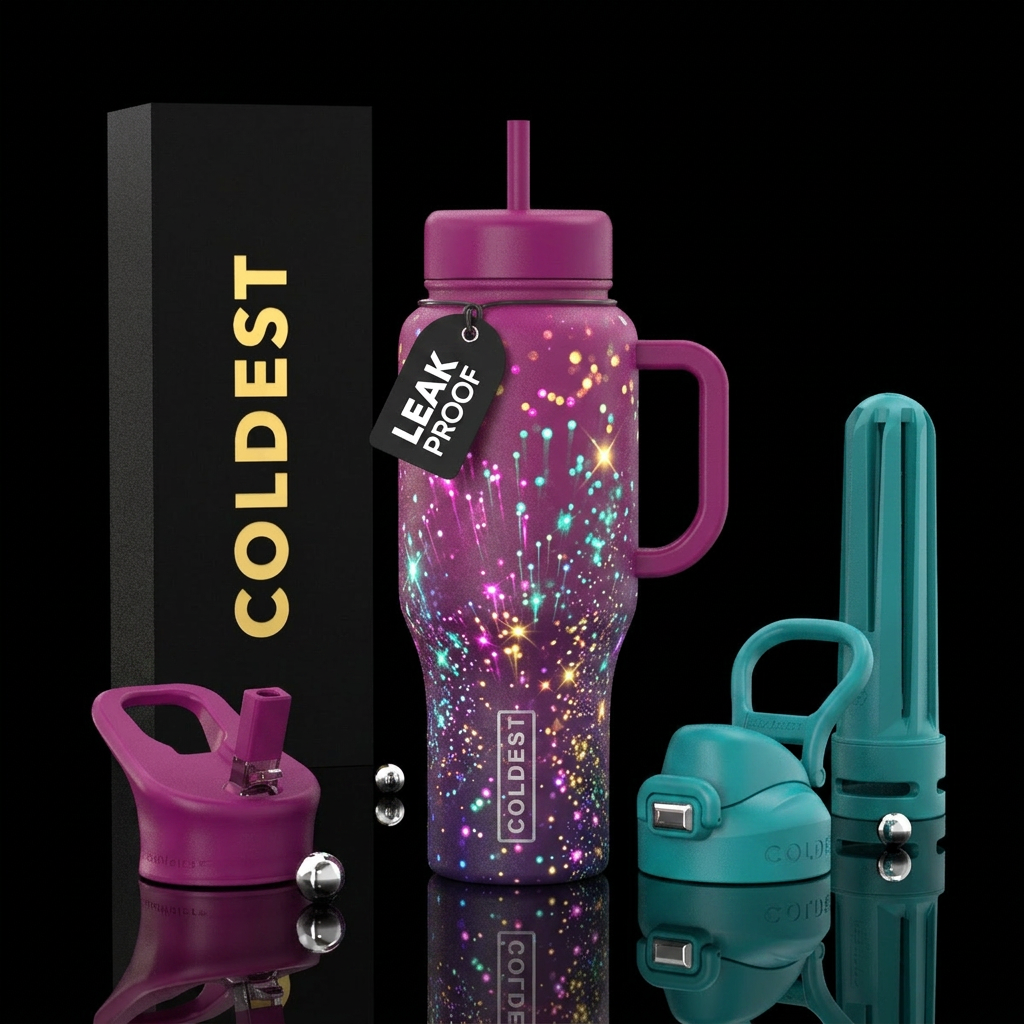 Neon sparkles water bottle design