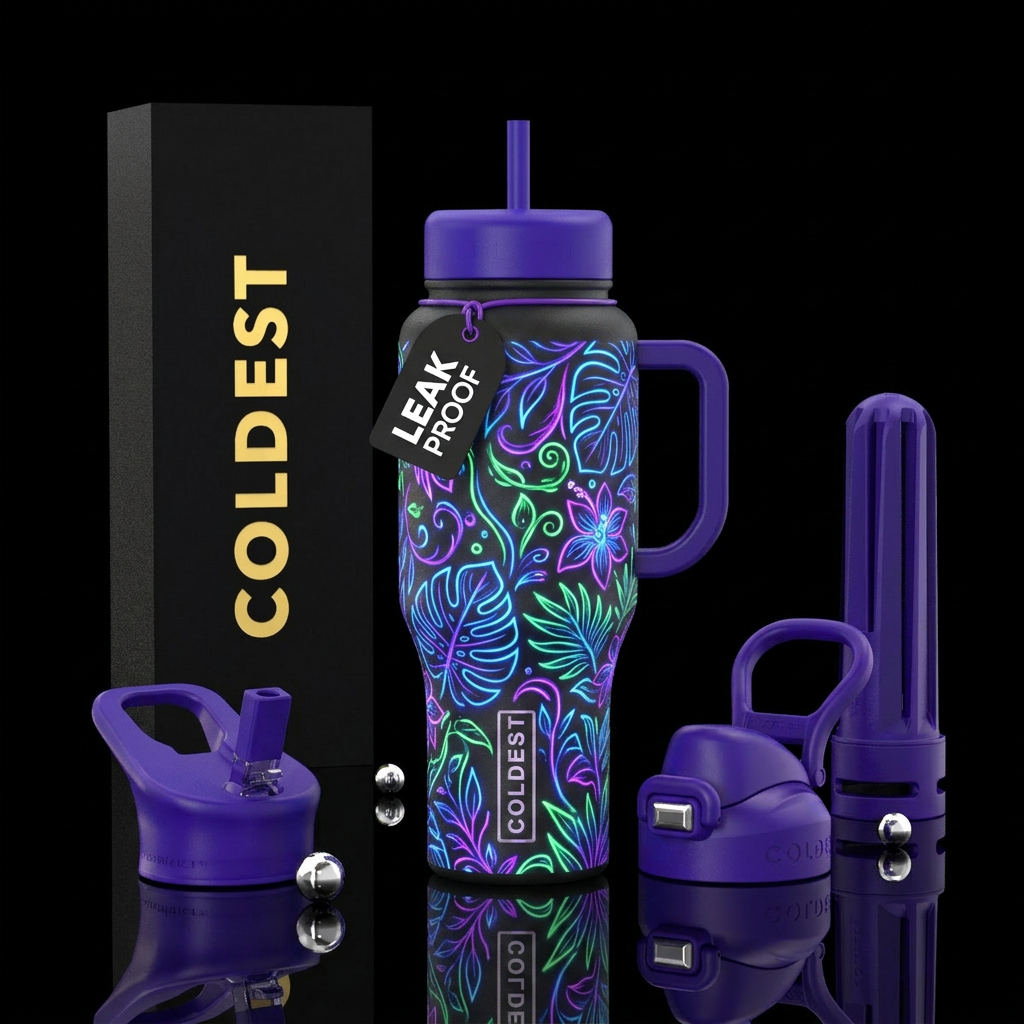 Neon plants water bottle design