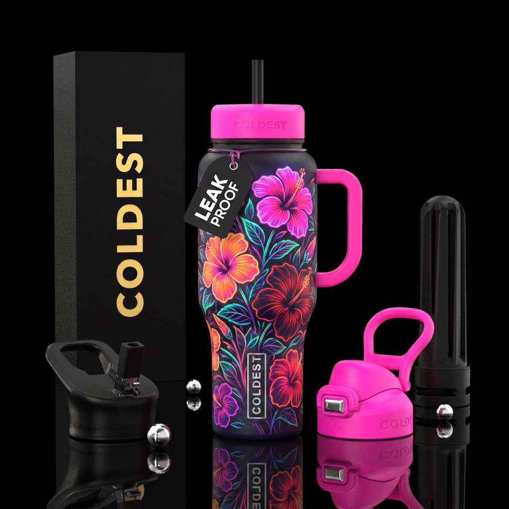 Neon Hibiscus water bottle design
