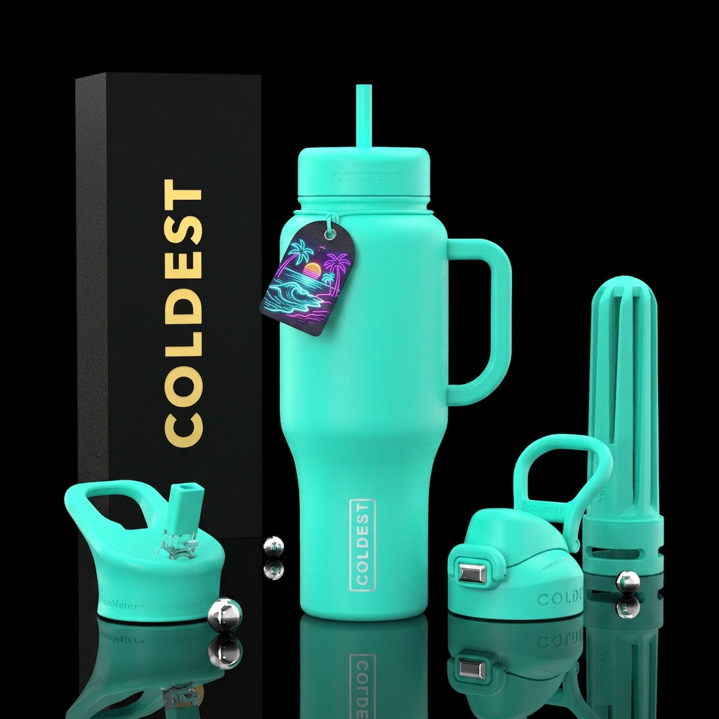 Neon mint water bottle design