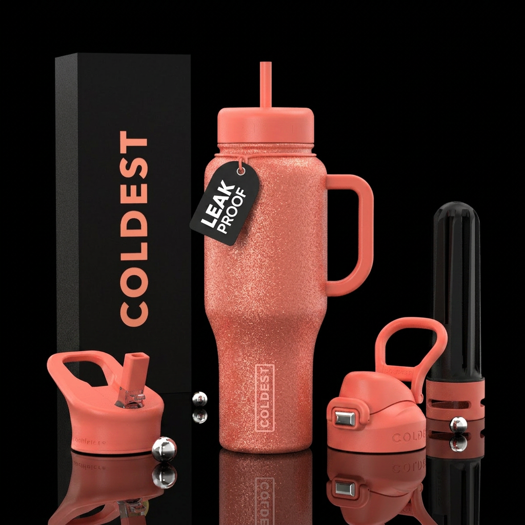 Salmon glitter water bottle design