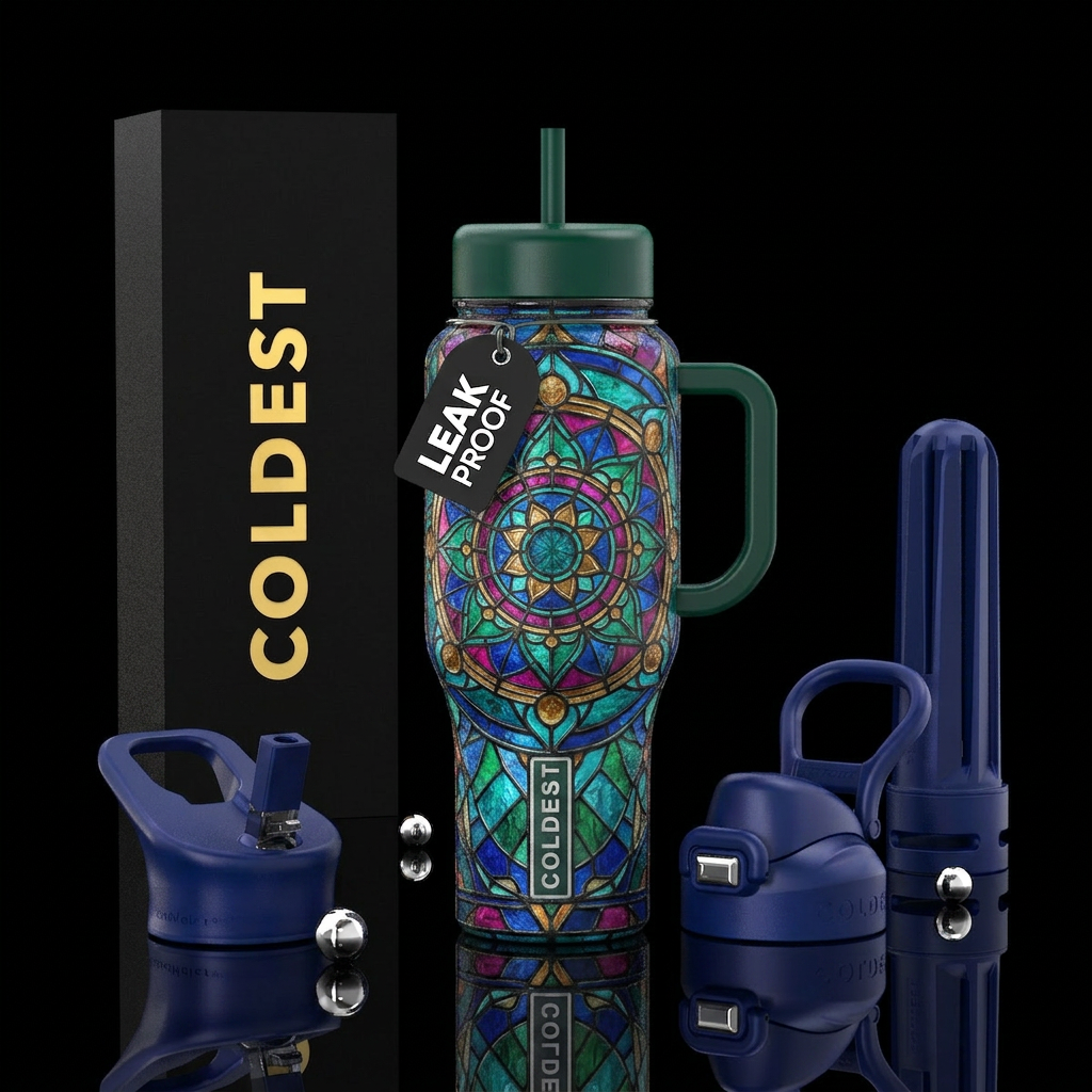 Stained glass mandela water bottle design