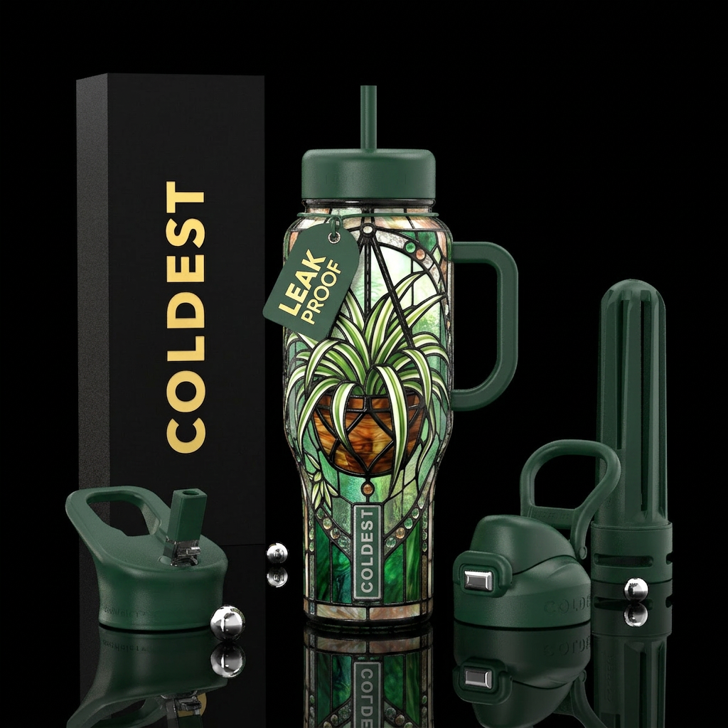 Stained glass hanging spider plant water bottle design