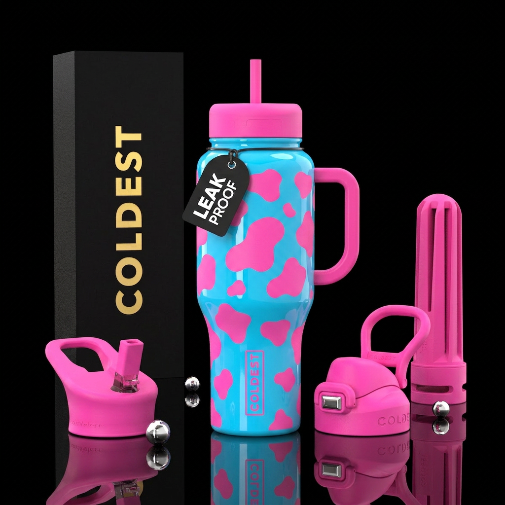 Neon cow water bottle design