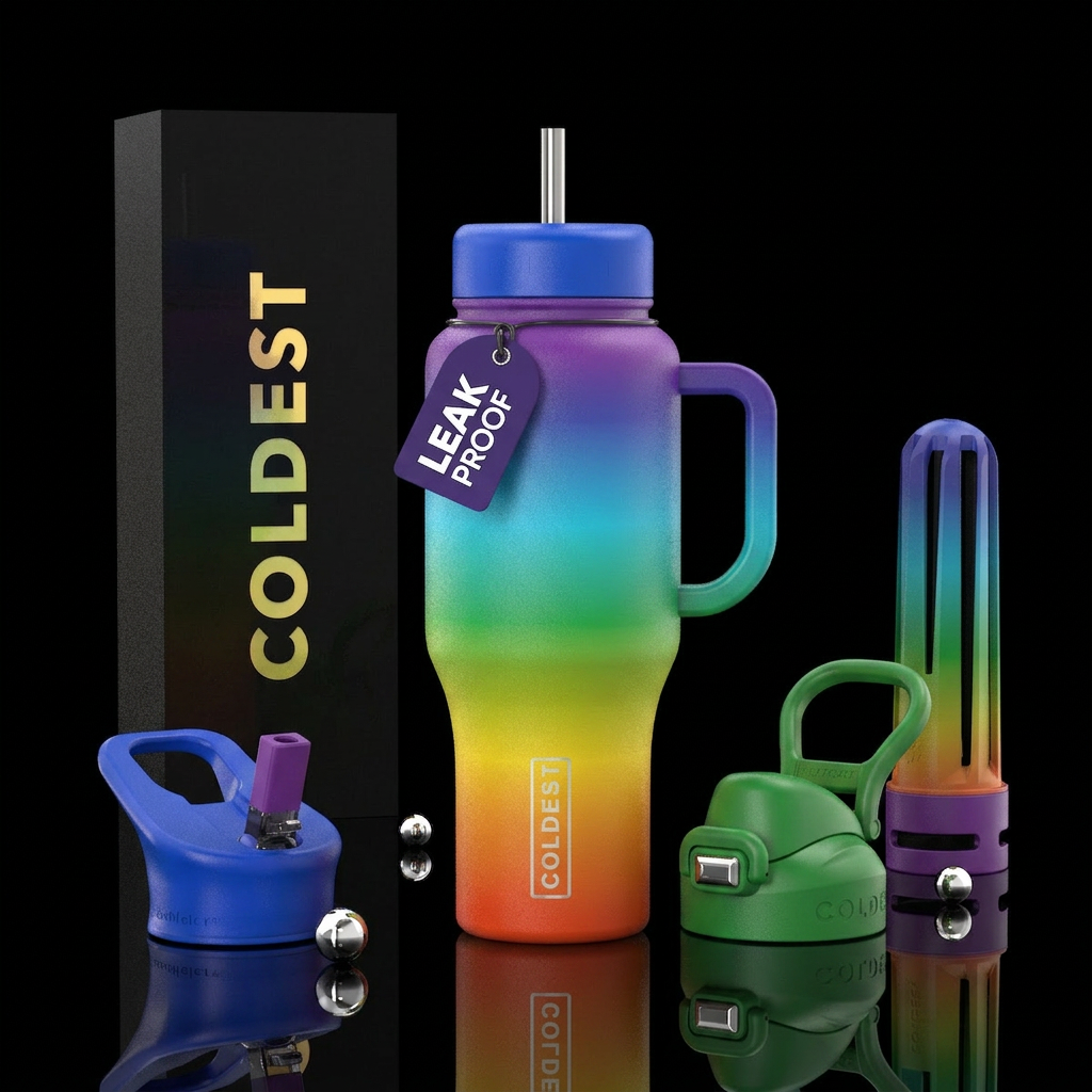 Rainbow ombre top to bottom water bottle design