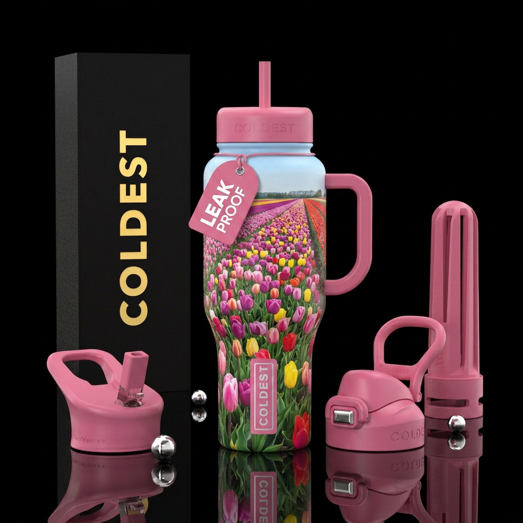 Tulip fields water bottle design