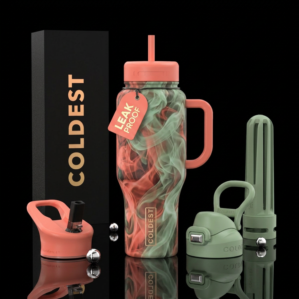 Salmon and sage water bottle design