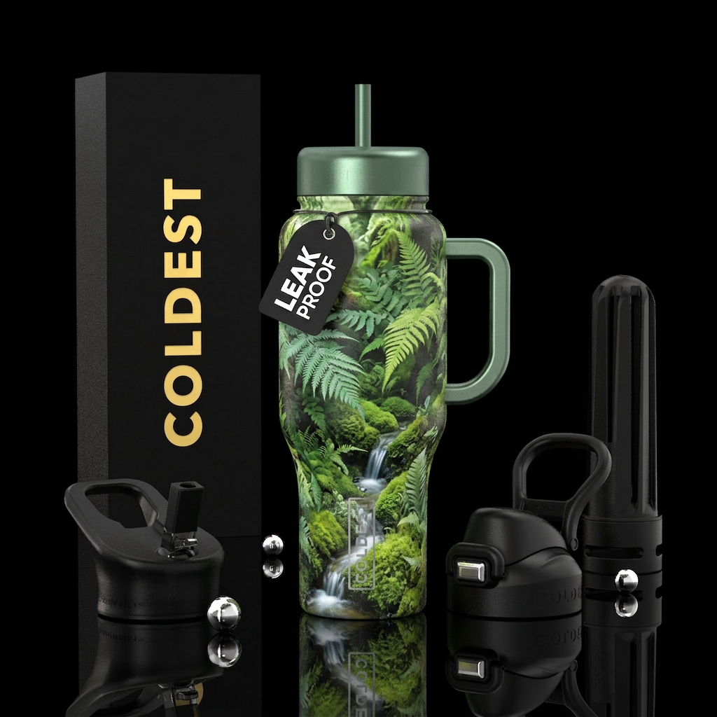 Fern waterfall water bottle design