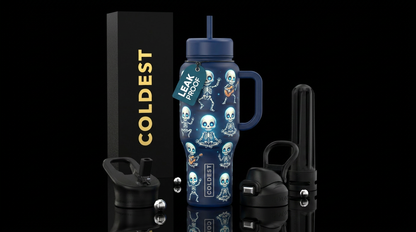 Cute baby skeletons with glow in the dark blue eye... water bottle design