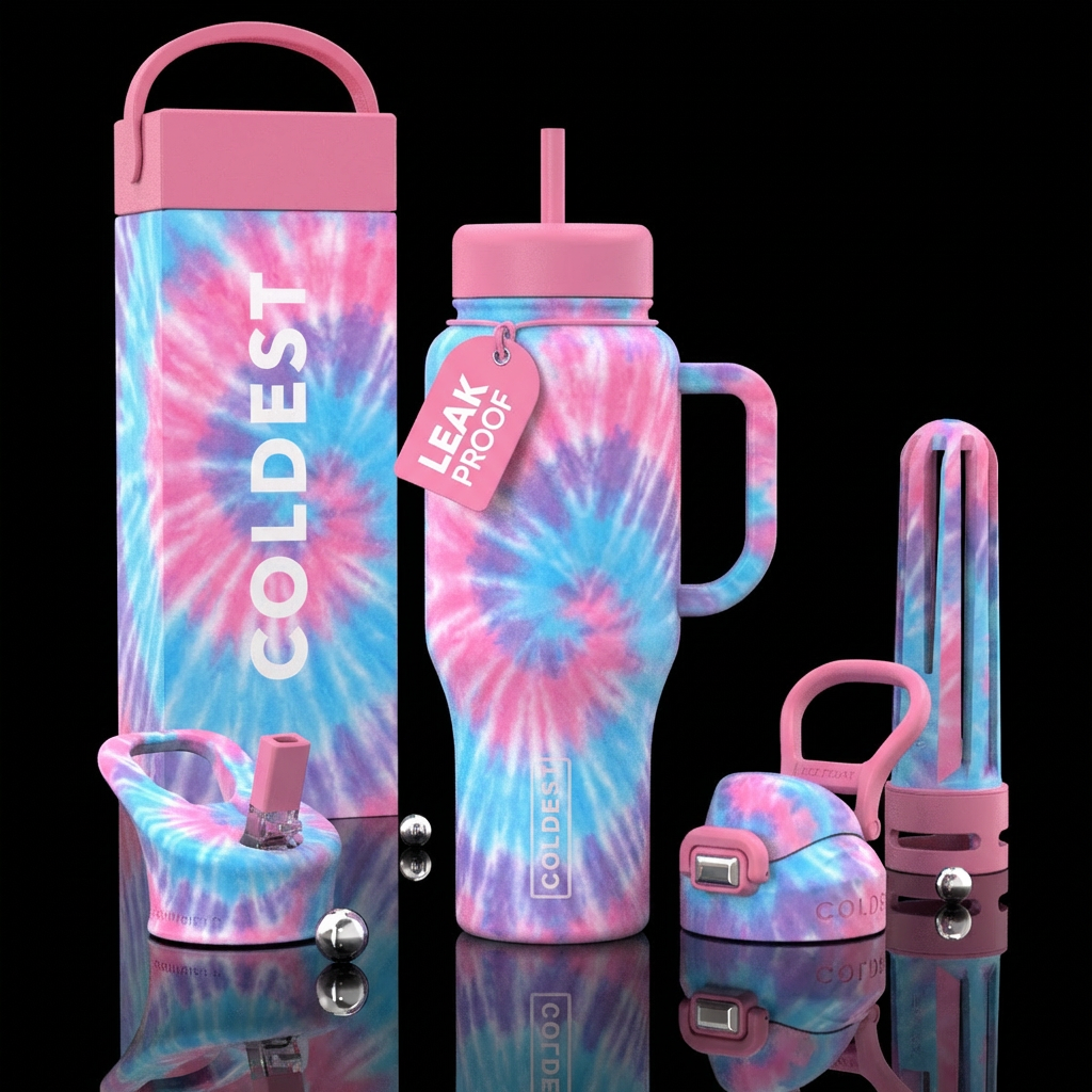 Vibrant cotton candy tie dye, no yellow, with matc... water bottle design