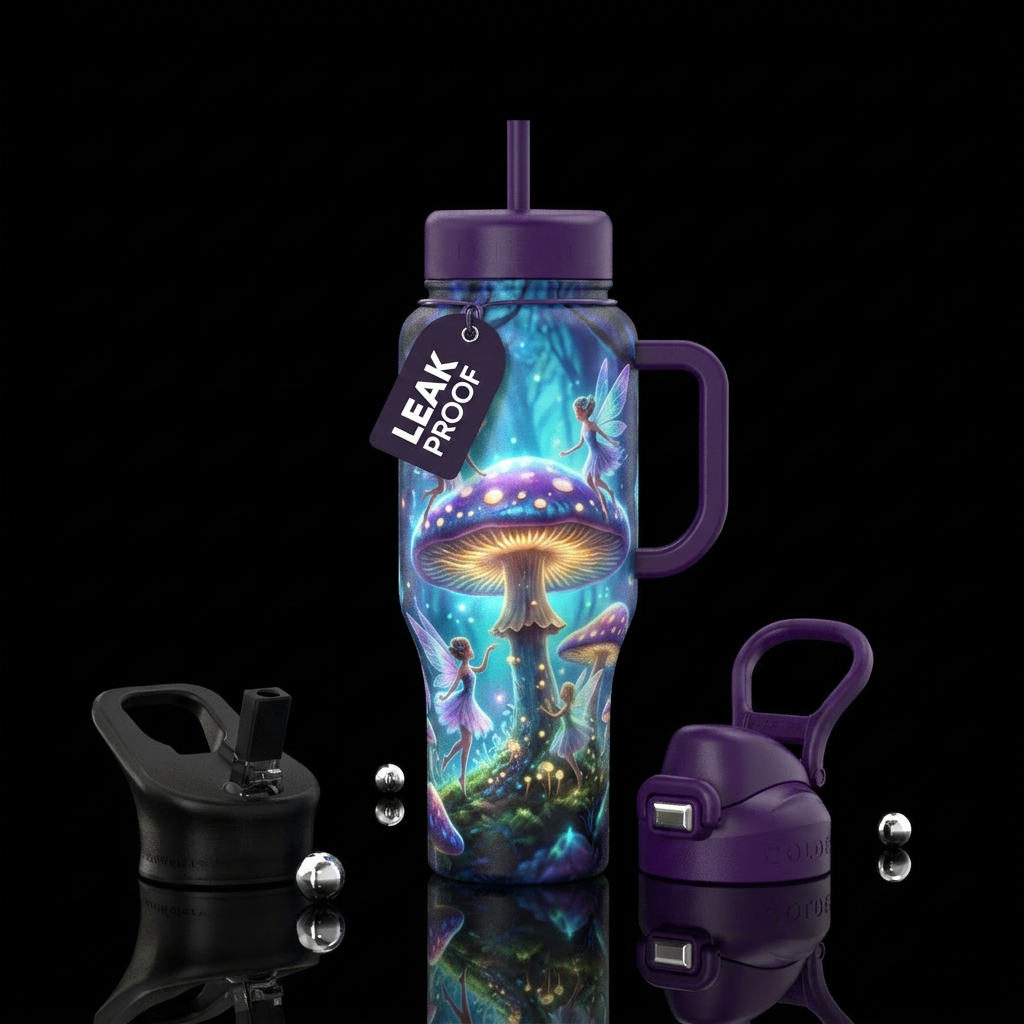 Fairy forest, glowy, mushroom ring, dancing fairie... water bottle design