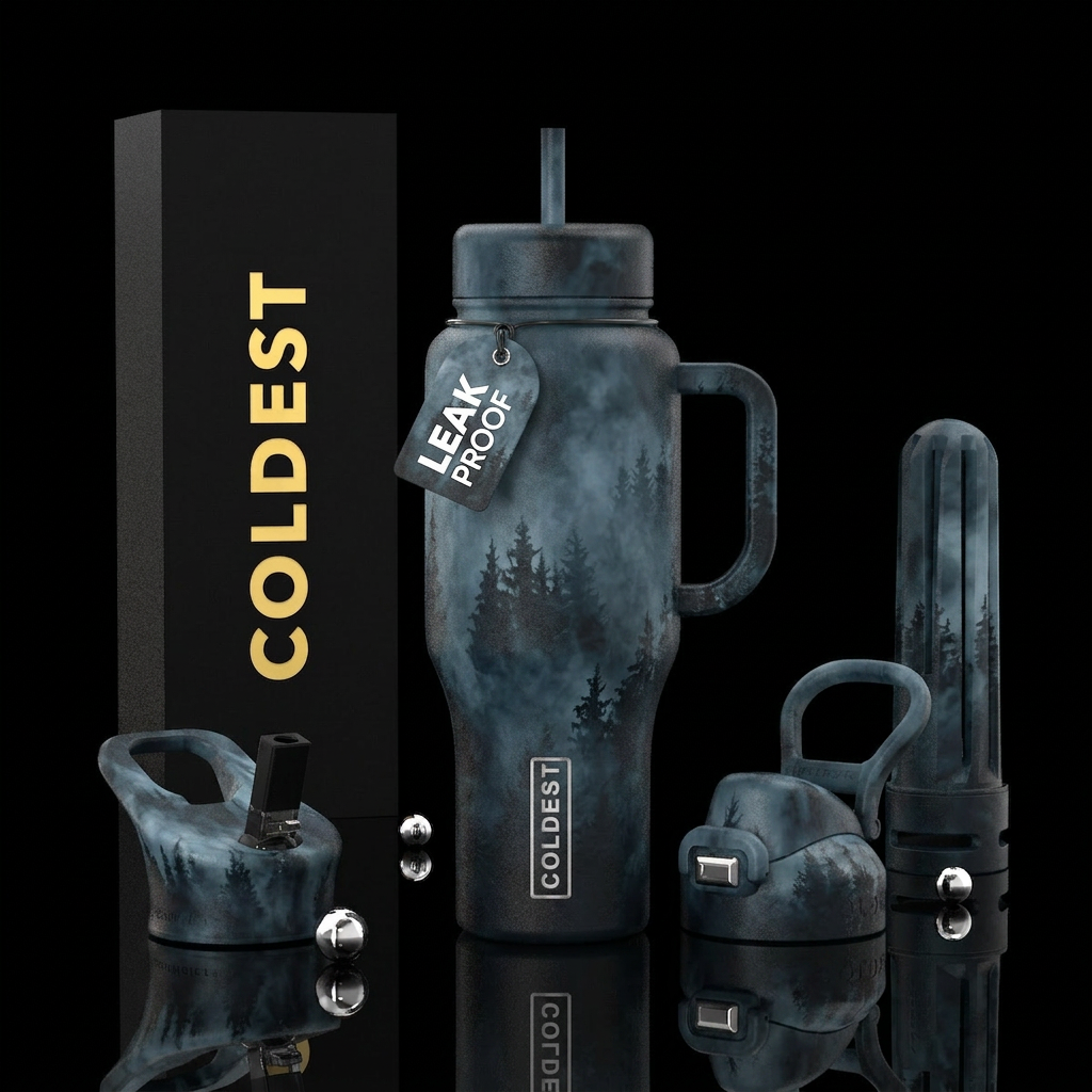 , rugged, smoke,, trees, DARK water bottle design