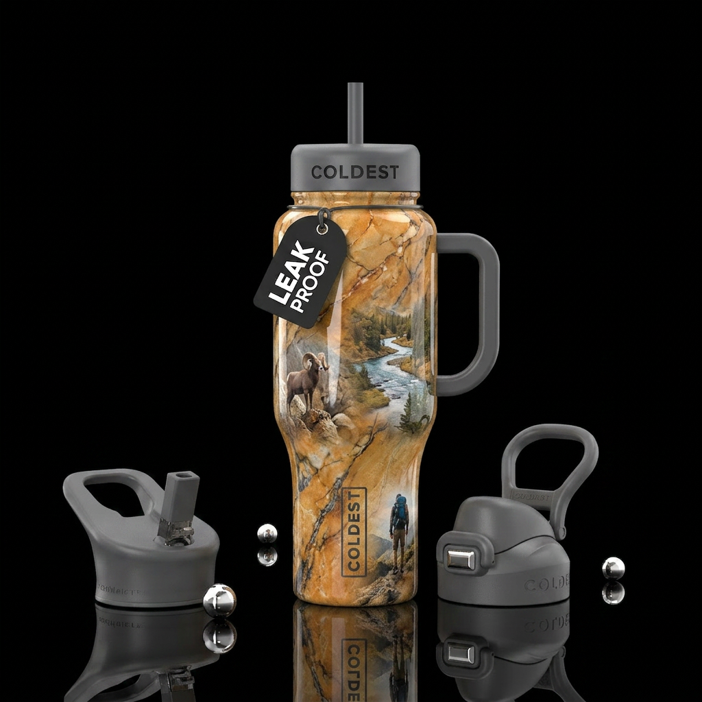 realistic, masculine, adventure, hiking, wildlife,... water bottle design