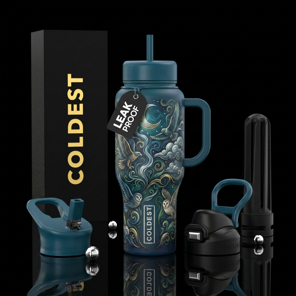 spiritual, european, smoke, birds, clouds, moon water bottle design