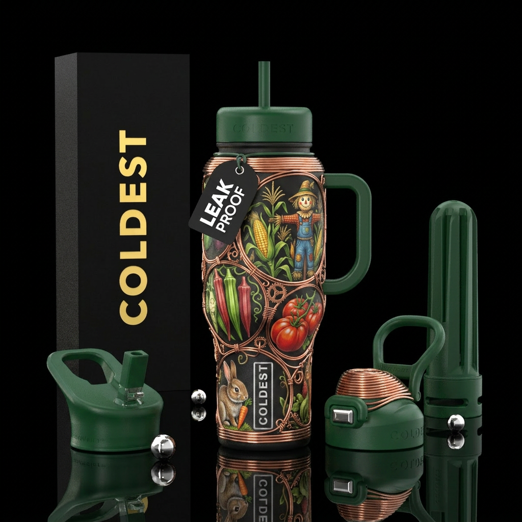 copper wire, garden corn, okra, tomato, scarecrow,... water bottle design