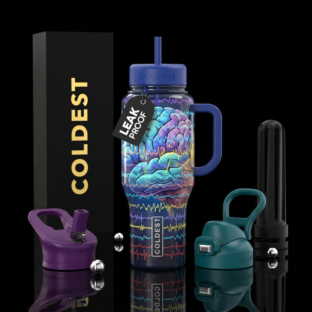 EEG, electrical brainwave activity, human brain, e... water bottle design
