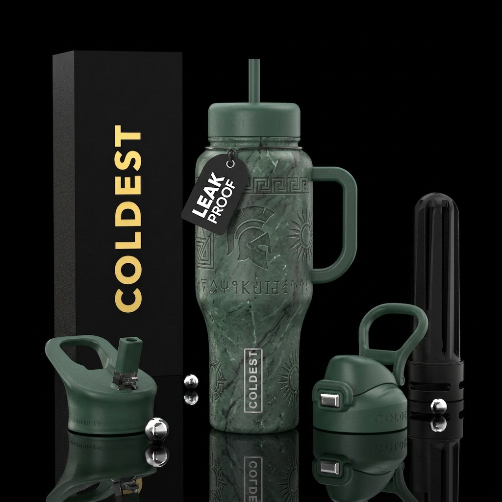 Hunter Green Marble, Charcoal streaks, Vibrant,  H... water bottle design