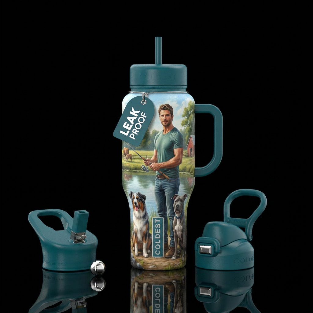 Sexy Guy on a farm fishing at a pond with his Aust... water bottle design